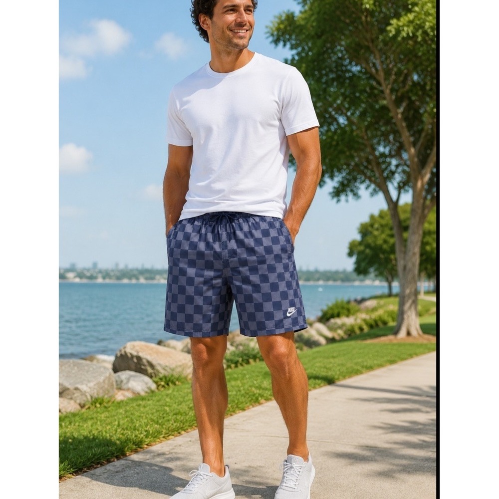 Nike Medium Sportswear Men's Club Flow Checkerboard Shorts Pockets Drawstrings